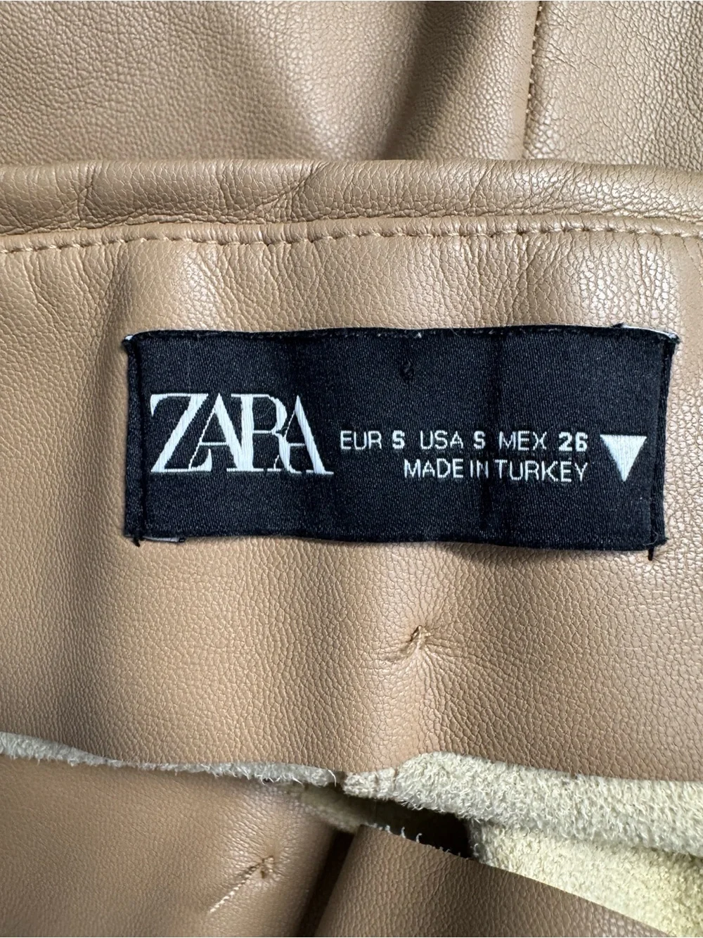 ZARA Camel Faux Leather Leggings Pants Mid Waist Slim Stretch Women Small Size S - Picture 6 of 9